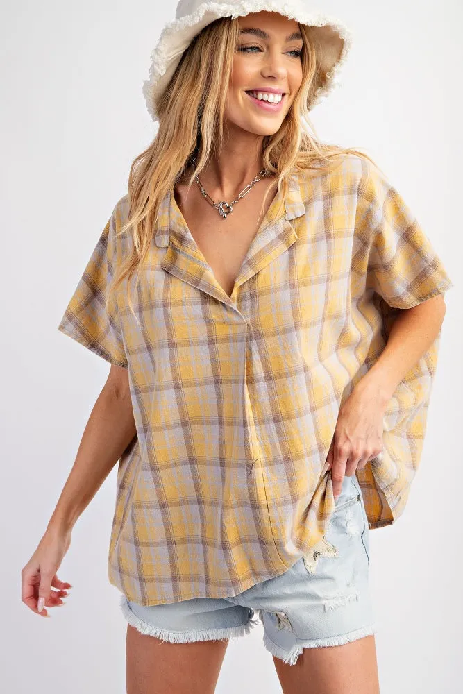 Mustard Mineral Washed Loose Fit Shirt sold by Pinkblush