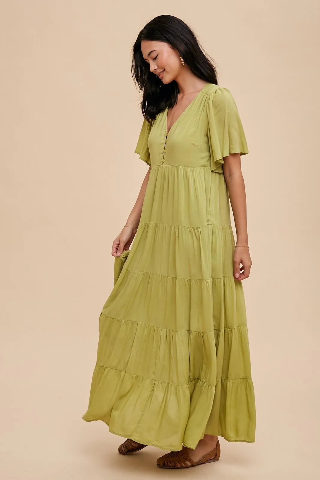 Green Button Detail Tiered Maxi Dress sold by Pinkblush product image thumbnail 2
