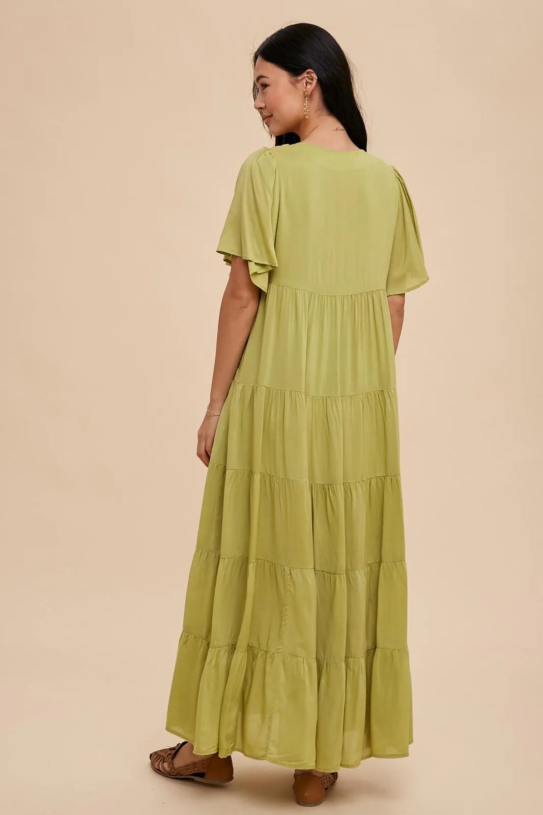 Green Button Detail Tiered Maxi Dress sold by Pinkblush product image thumbnail 3