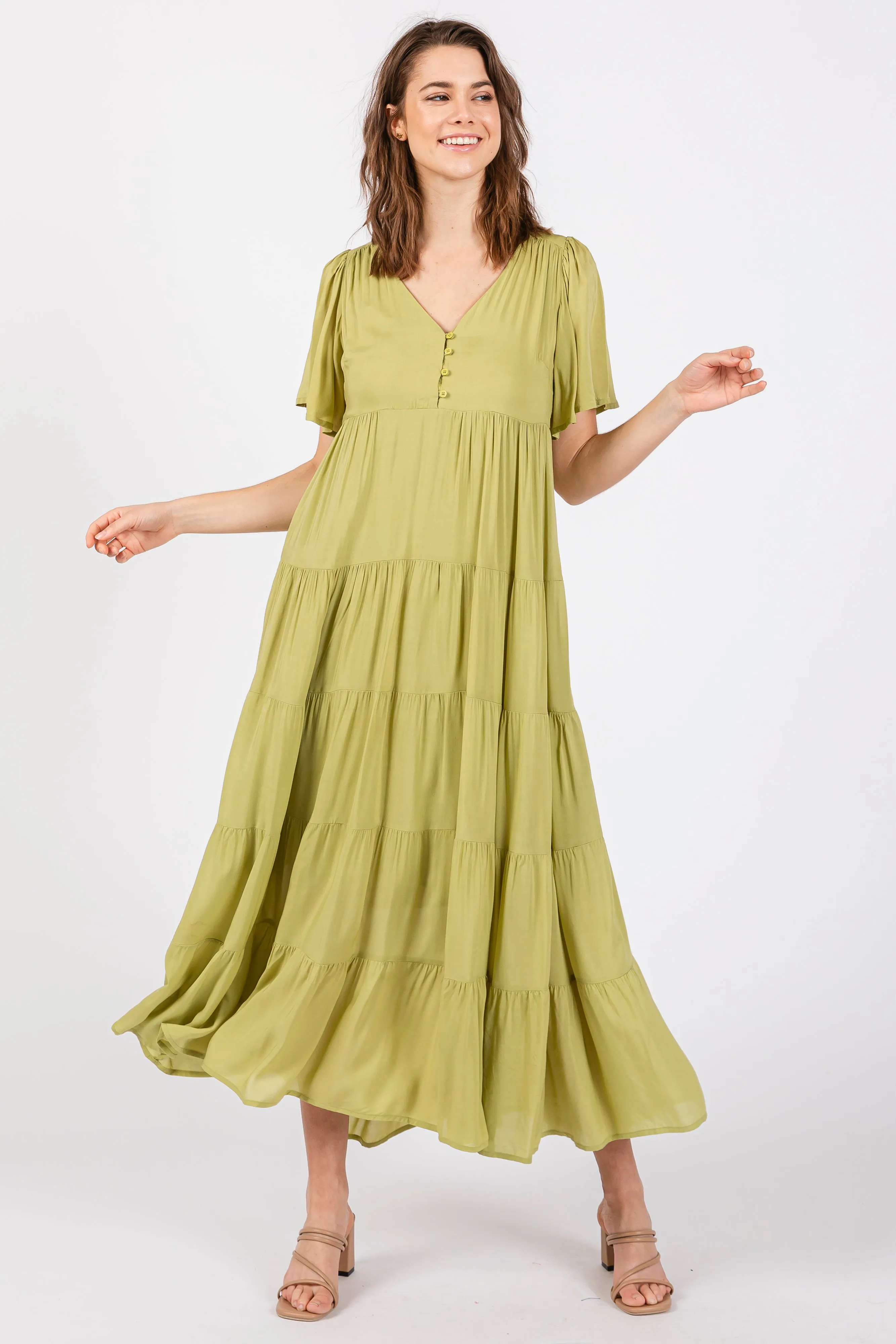 Green Button Detail Tiered Maxi Dress sold by Pinkblush product image thumbnail 4