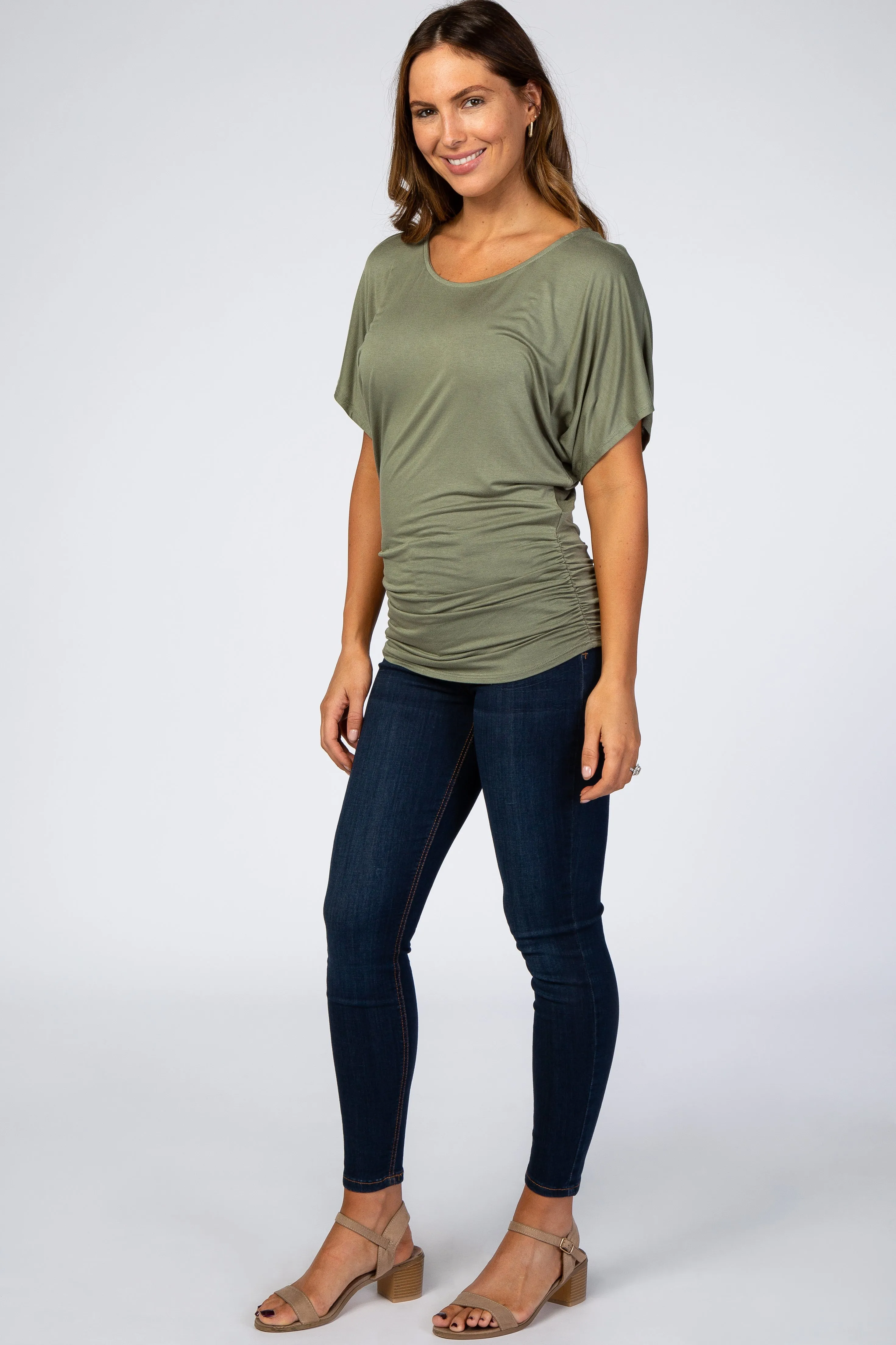 Olive Basic Fitted Dolman Sleeve Top sold by Pinkblush product image thumbnail 4