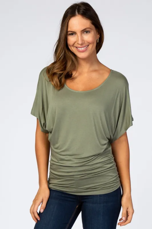 Olive Basic Fitted Dolman Sleeve Top sold by Pinkblush