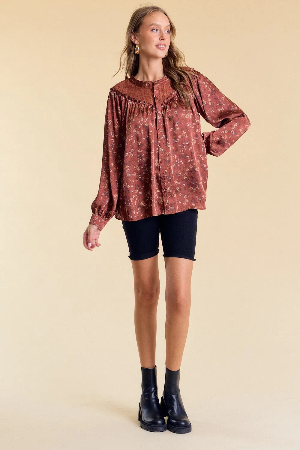 Rust Frilled Floral Blouse sold by Pinkblush product image thumbnail 4