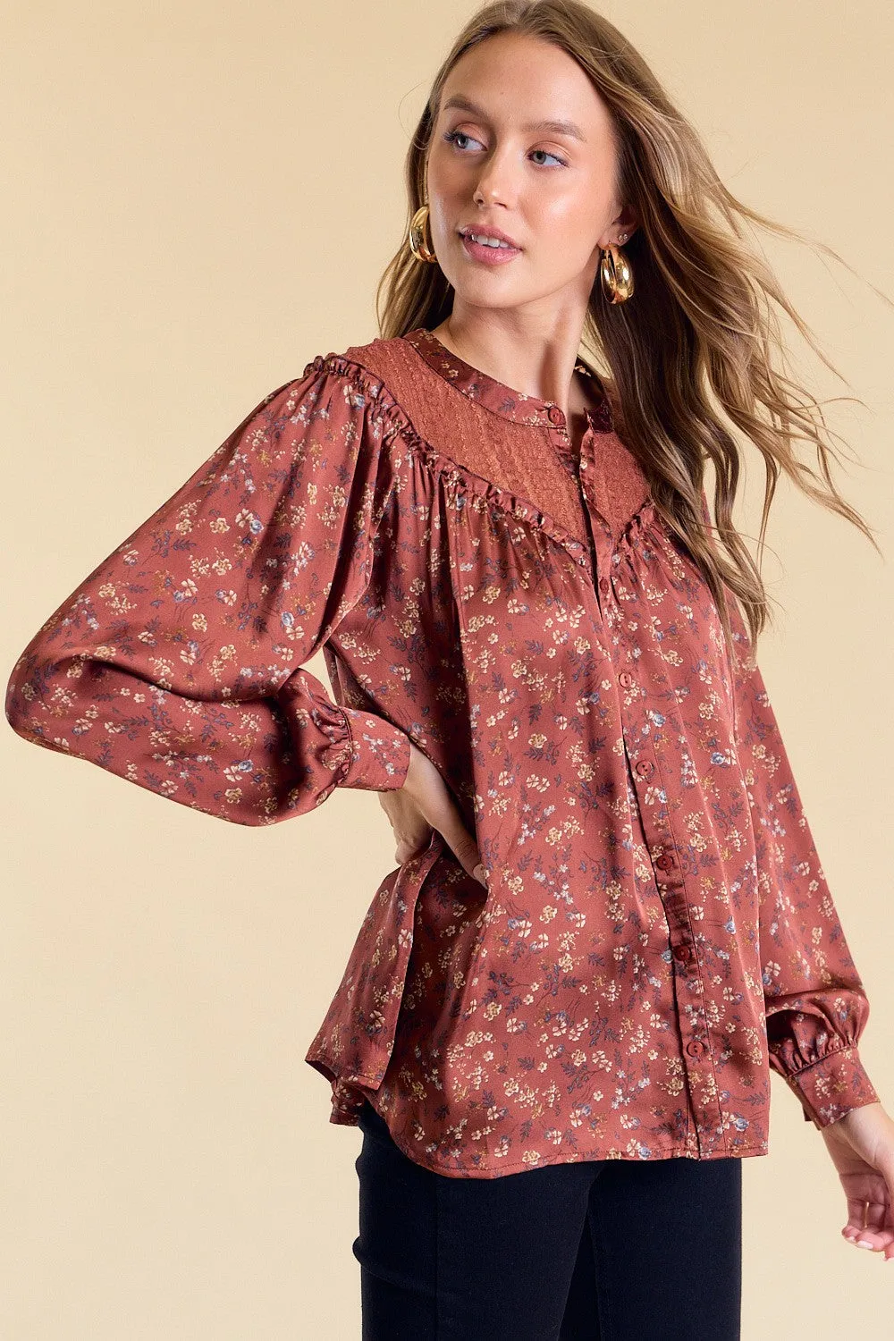 Rust Frilled Floral Blouse sold by Pinkblush product image thumbnail 2