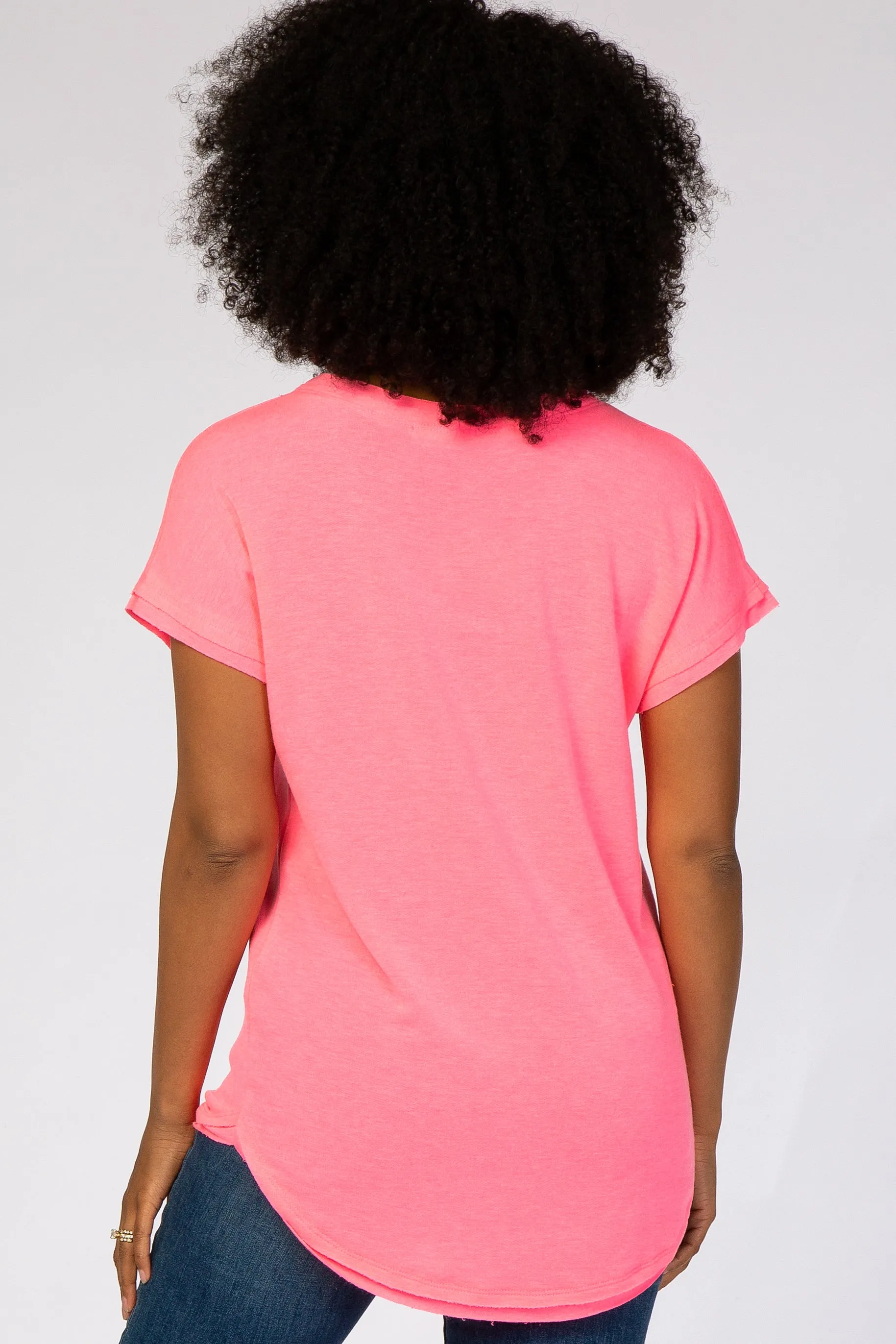 Neon Pink V-Neck Raw Hem Short Sleeve Top sold by Pinkblush product image thumbnail 3