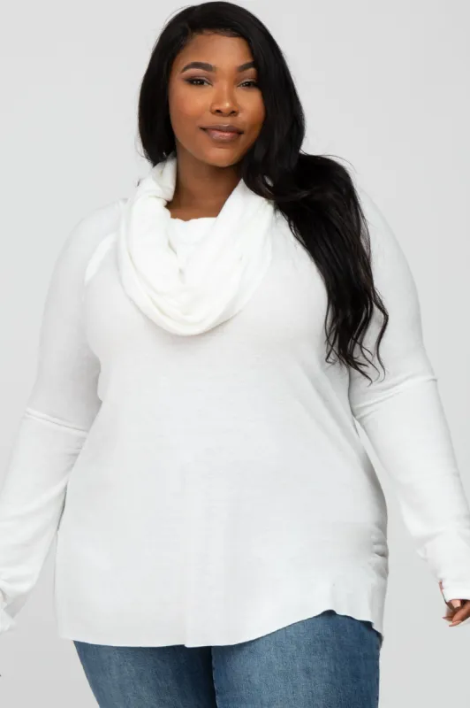 Ivory Brushed Knit Cowl Neck Long Sleeve Plus Top sold by Pinkblush