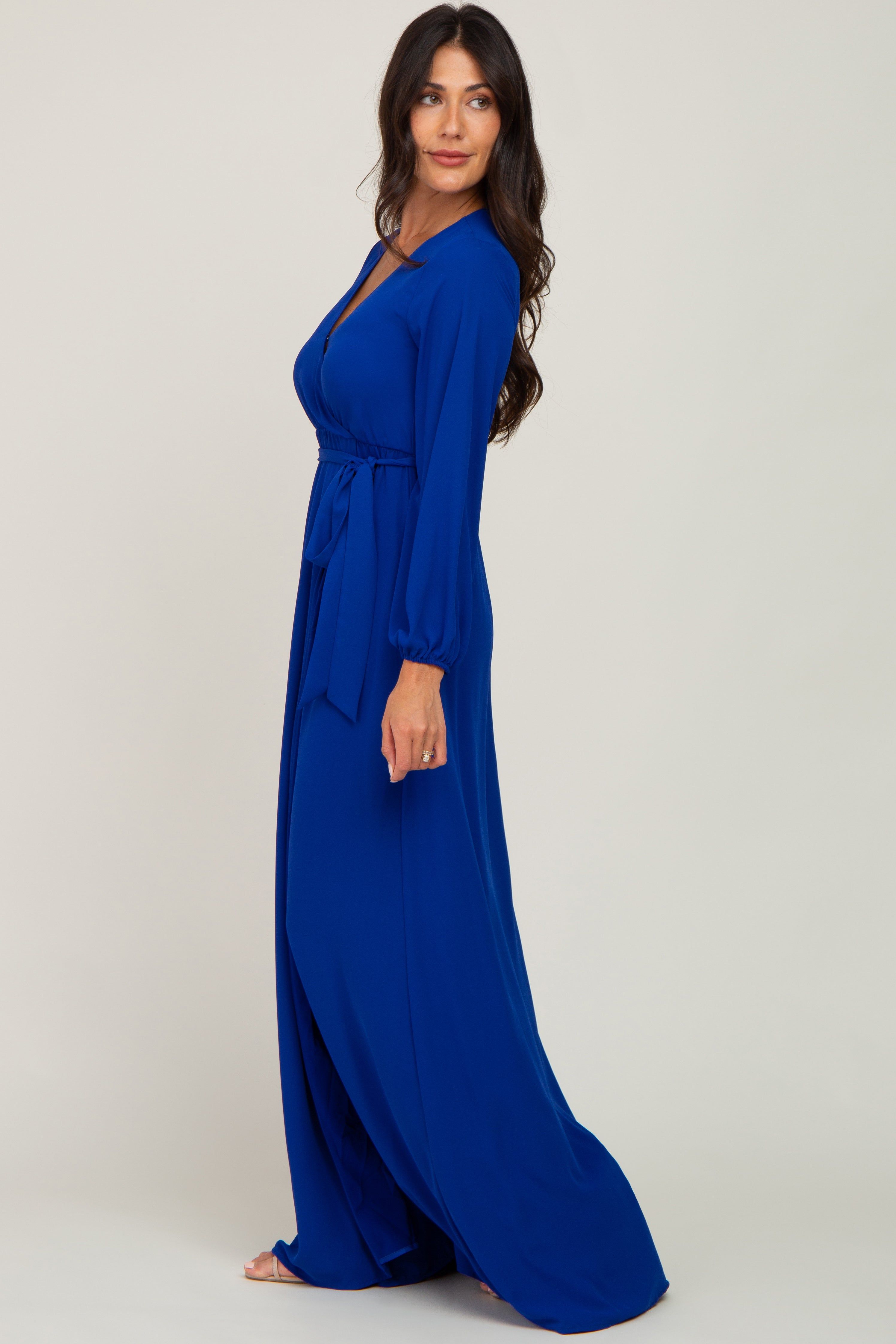 Royal Blue Wrap Front Chiffon Gown sold by Pinkblush product image thumbnail 2