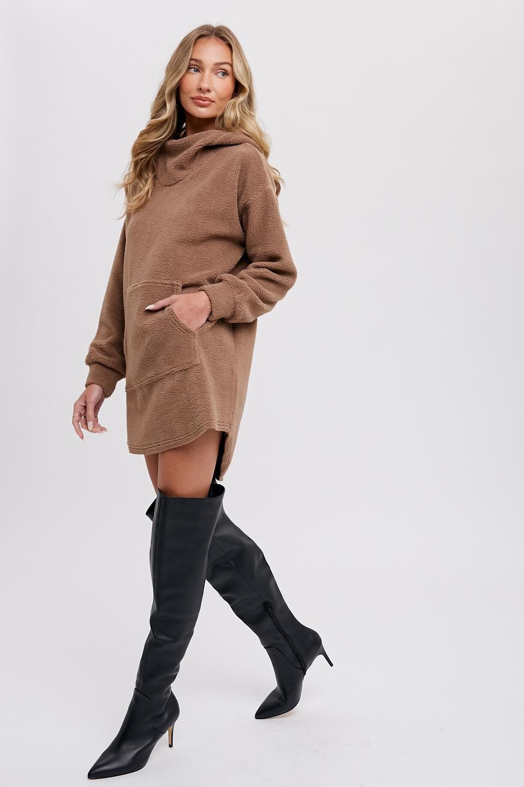 Mocha Fleece Hooded Long Sweater sold by Pinkblush product image thumbnail 2