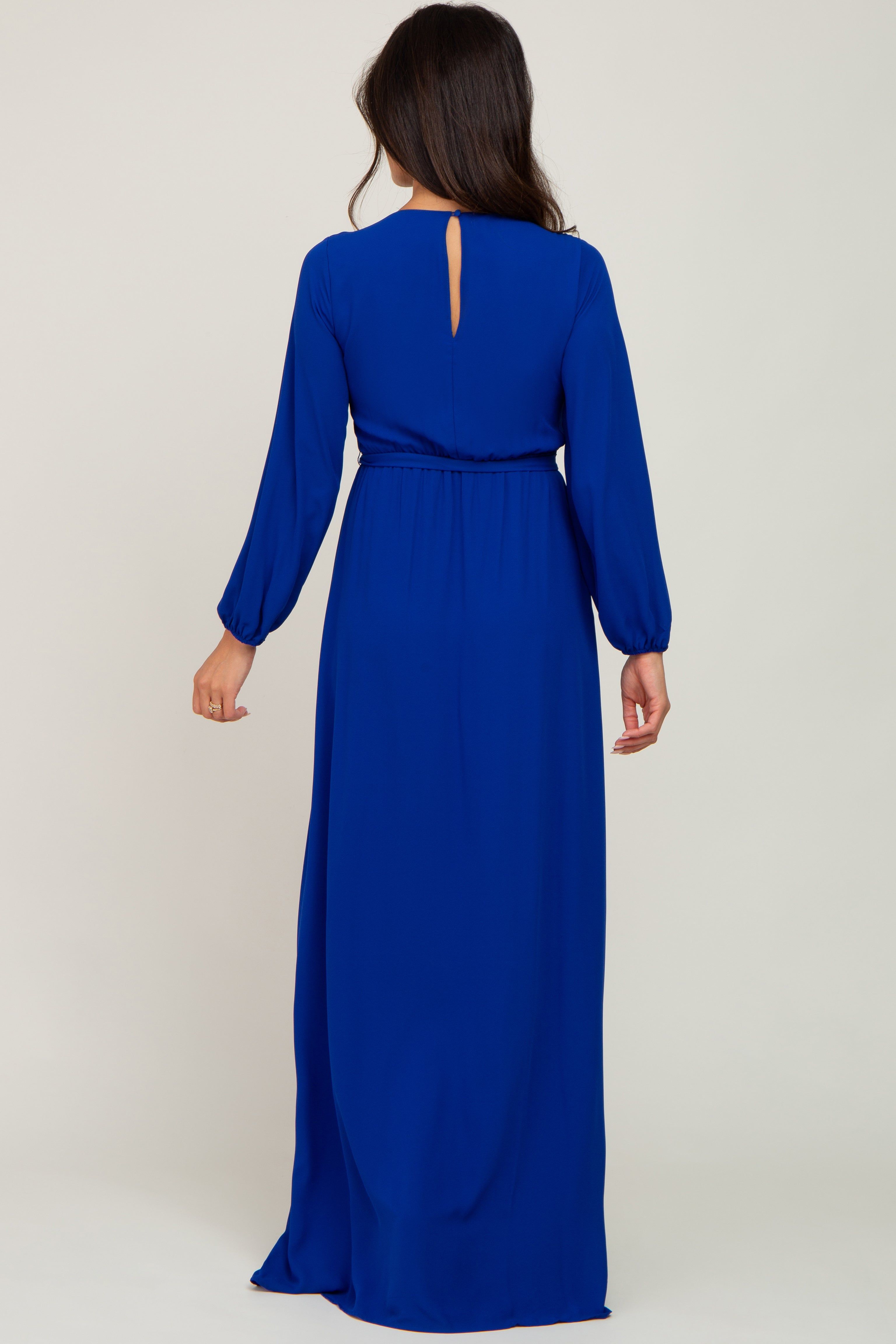 Royal Blue Wrap Front Chiffon Gown sold by Pinkblush product image thumbnail 3