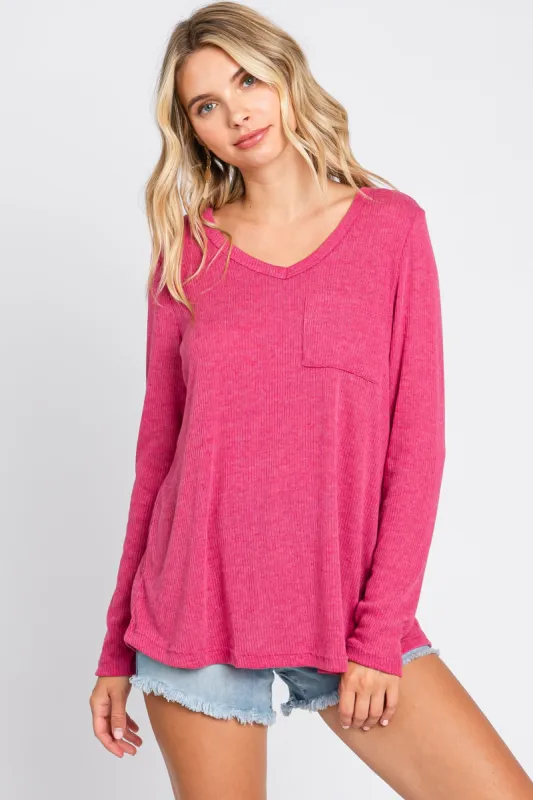 Fuchsia Ribbed Knit Long Sleeve Top sold by Pinkblush