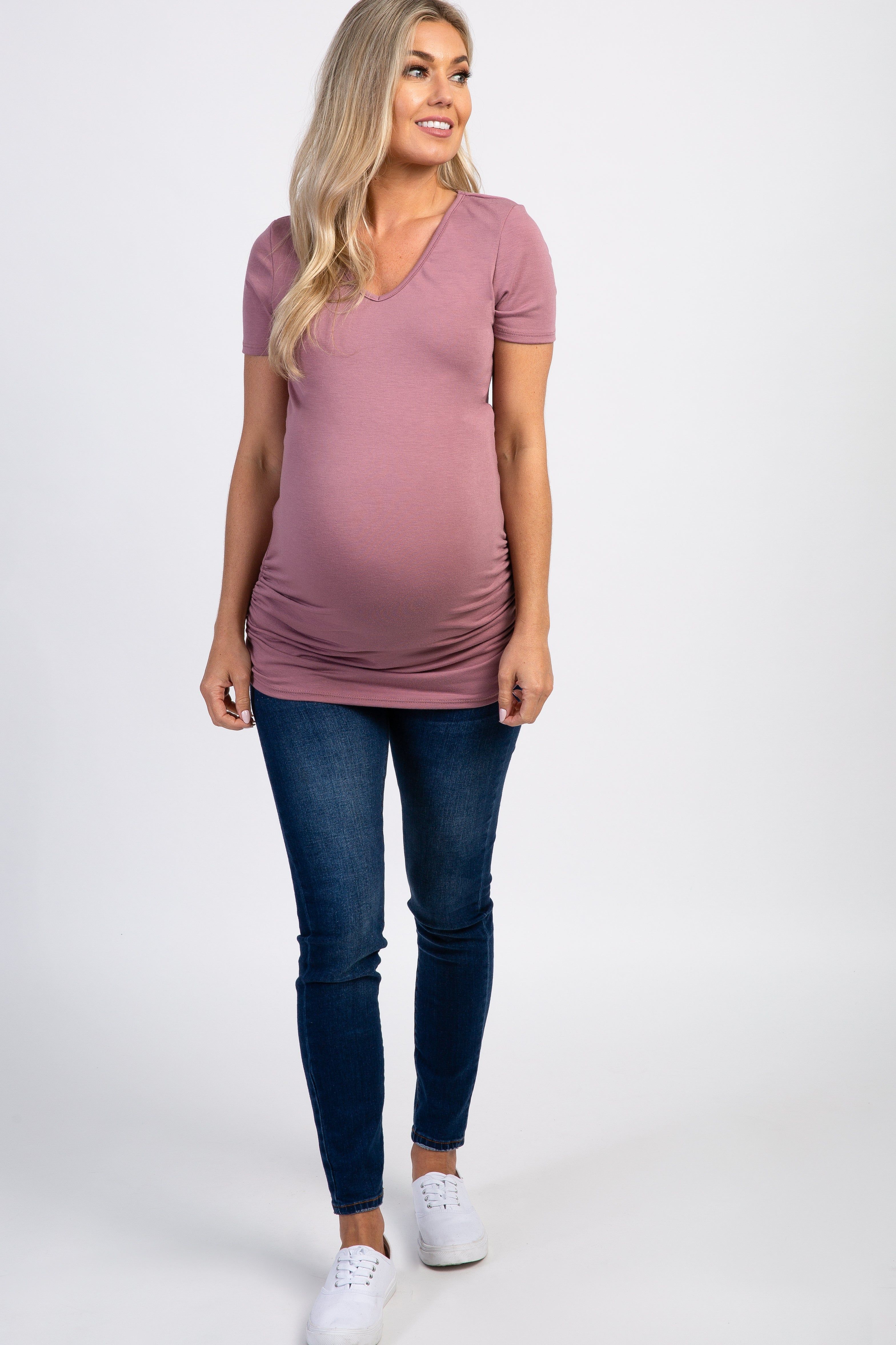PinkBlush Mauve Ruched Short Sleeve Maternity Top sold by Pinkblush product image thumbnail 4