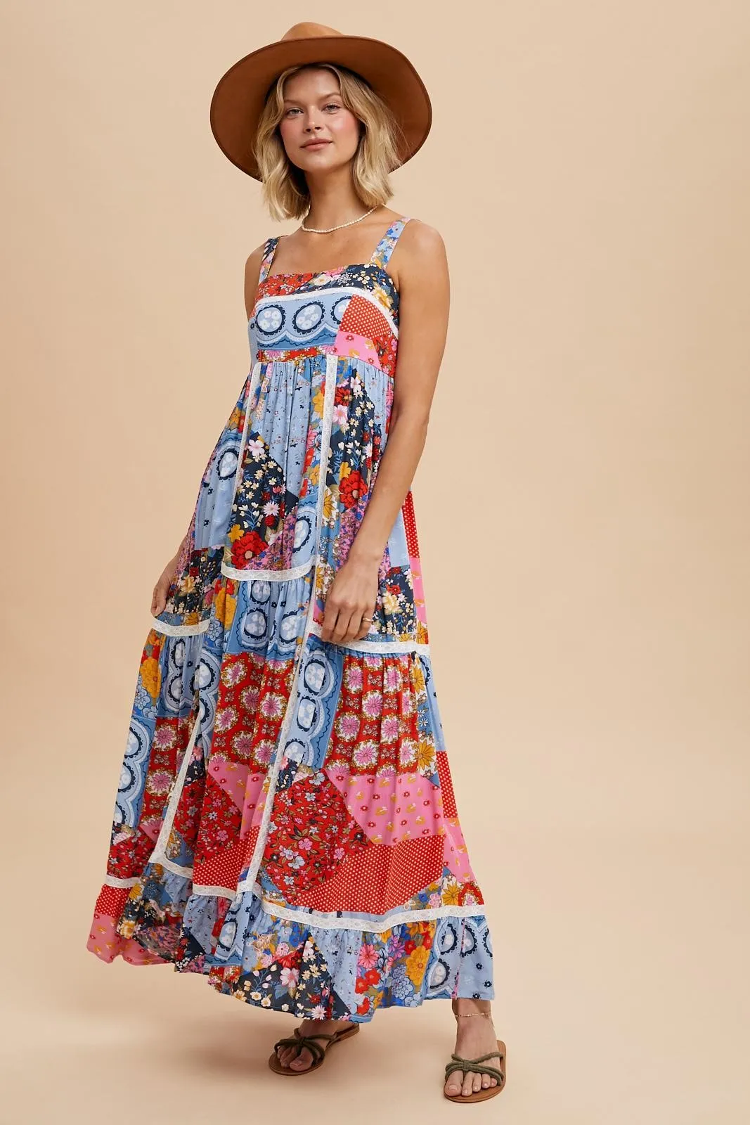 Multicolor Patchwork Floral Maxi Dress sold by Pinkblush