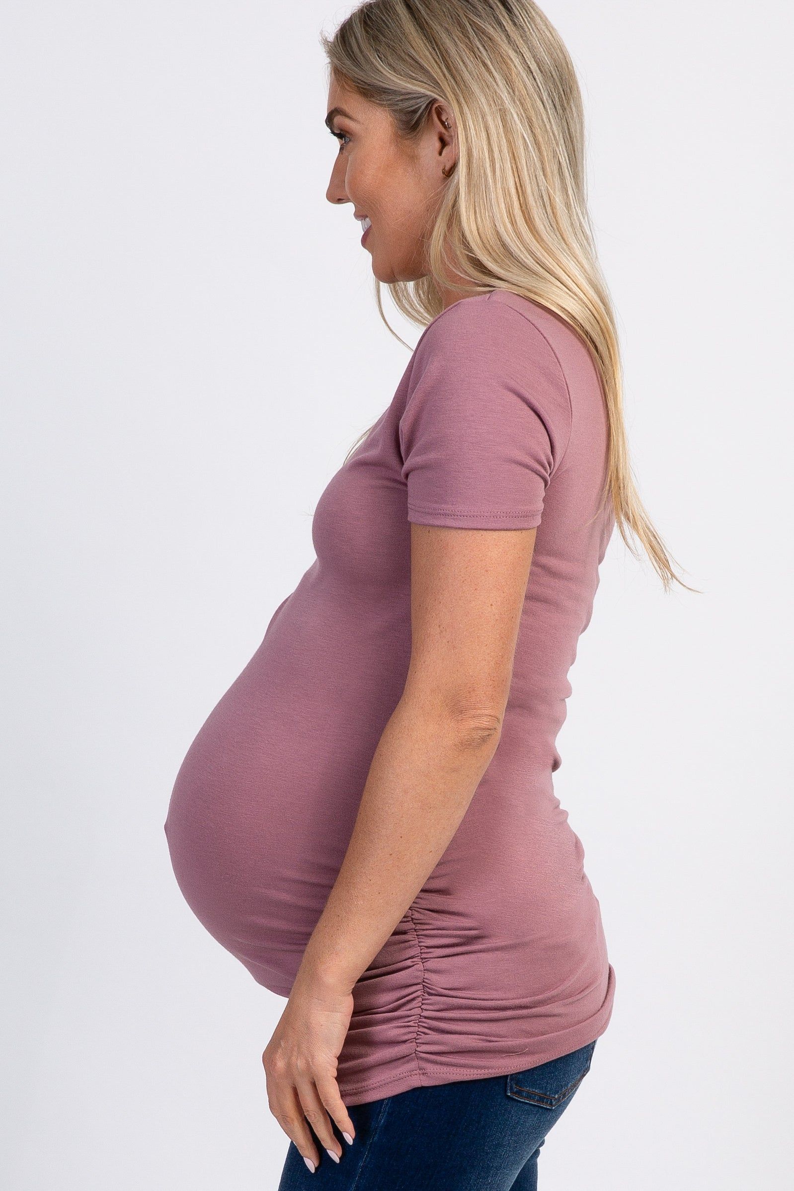 PinkBlush Mauve Ruched Short Sleeve Maternity Top sold by Pinkblush product image thumbnail 2