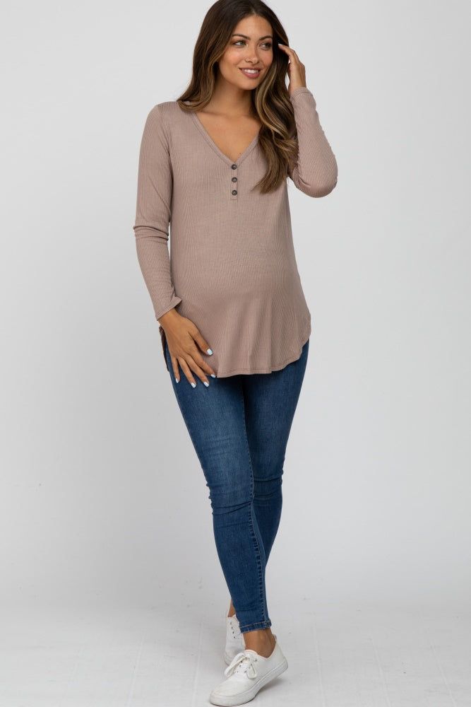 Mocha Button Accent Long Sleeve Maternity Top sold by Pinkblush product image thumbnail 4