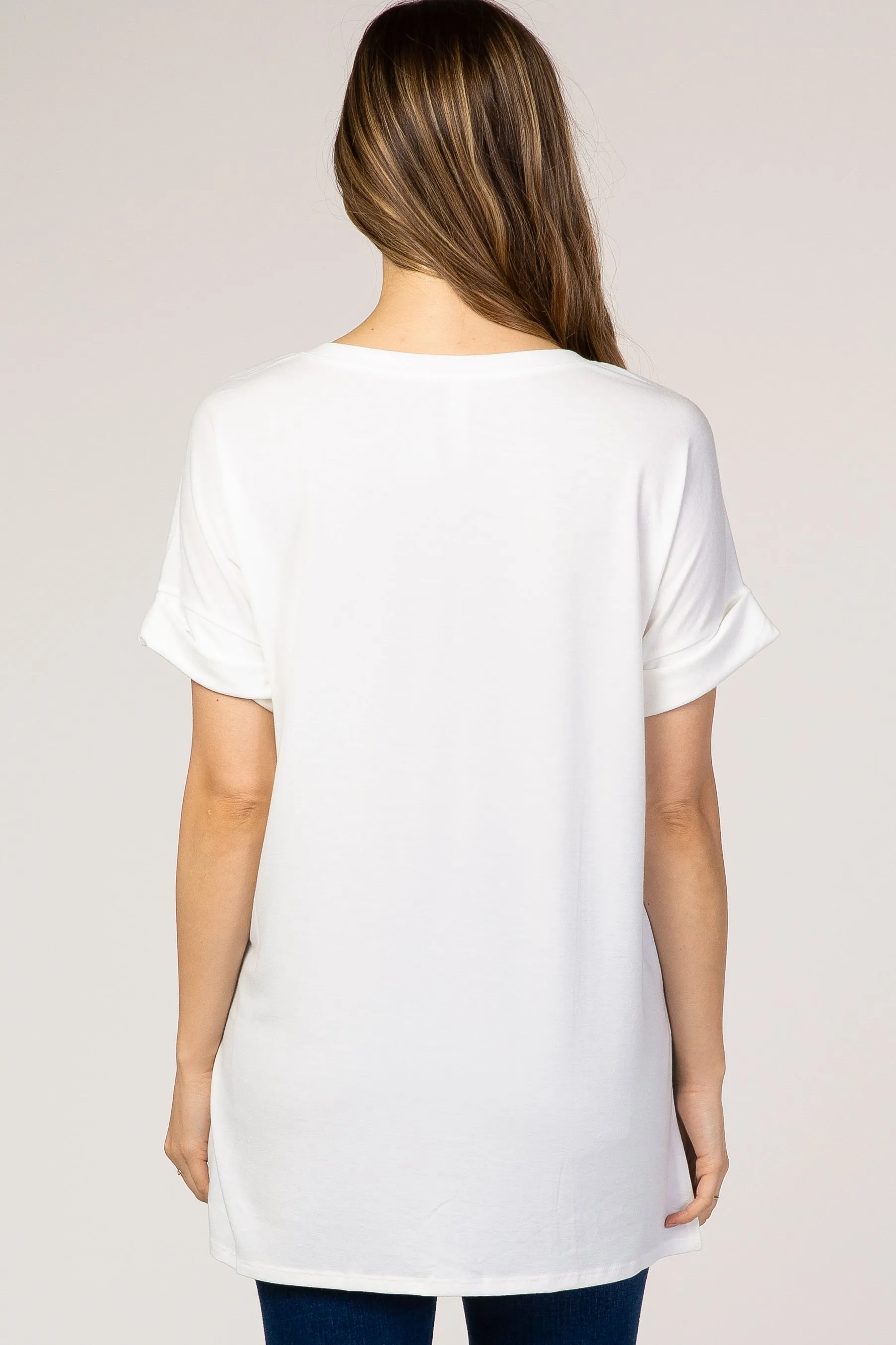 White V-Neck Cuffed Short Sleeve Maternity Top sold by Pinkblush product image thumbnail 3