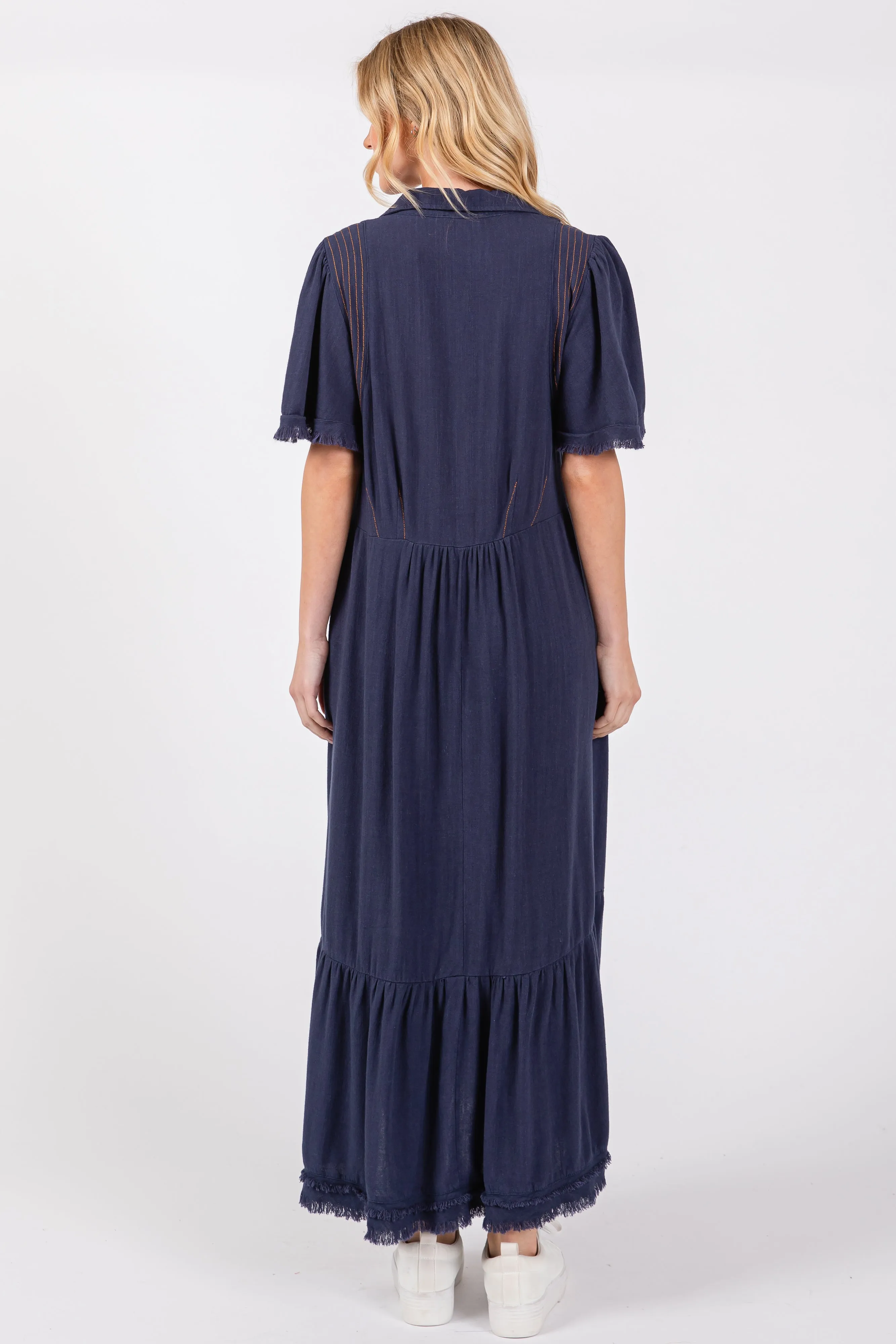 Navy Collared Pocketed Midi Dress sold by Pinkblush product image thumbnail 3