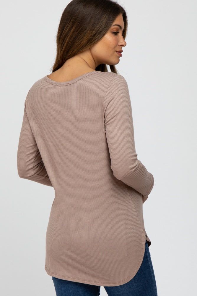 Mocha Button Accent Long Sleeve Maternity Top sold by Pinkblush product image thumbnail 3