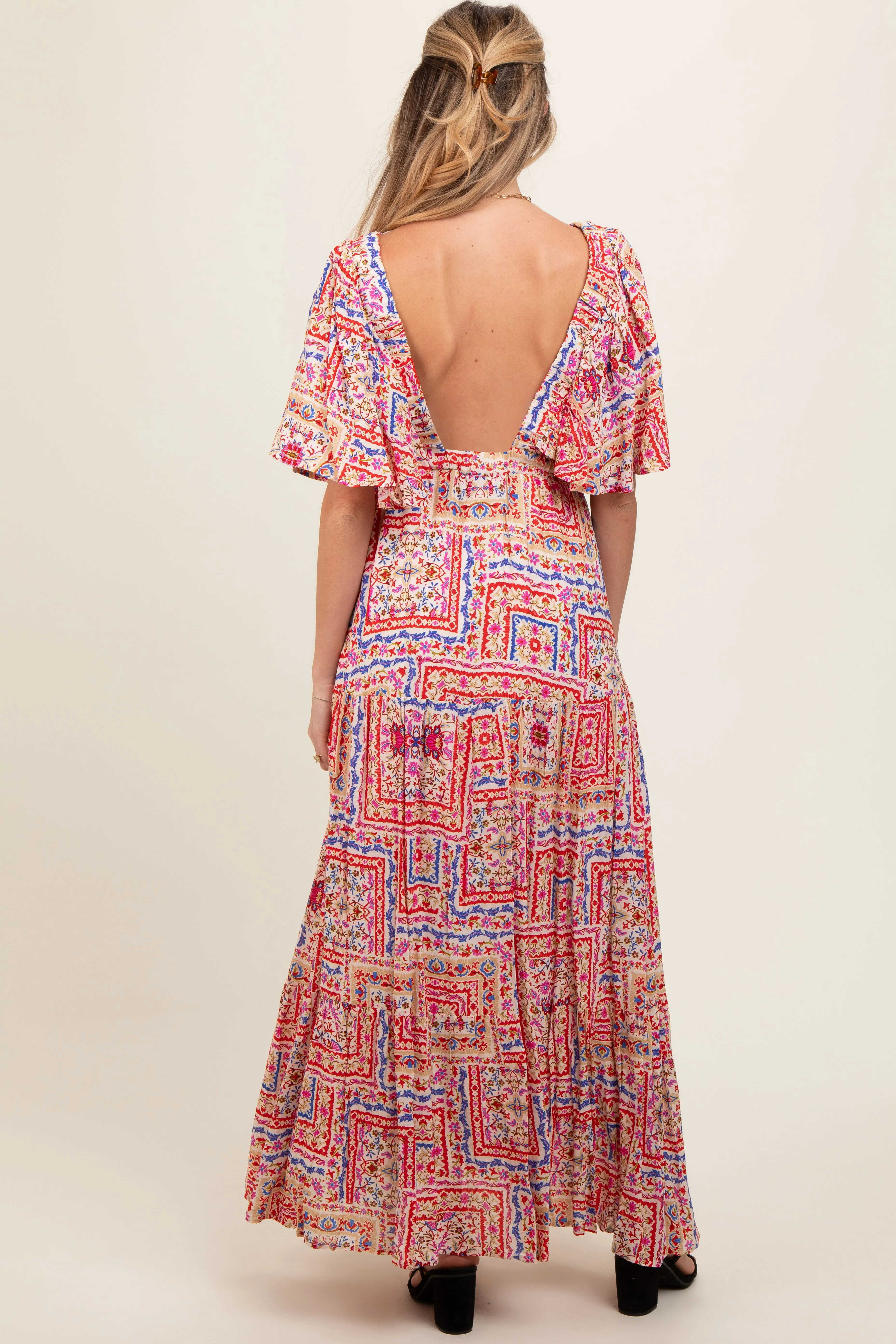 Multicolor Floral Deep V-Neck Tiered Maternity Maxi Dress sold by Pinkblush product image thumbnail 3