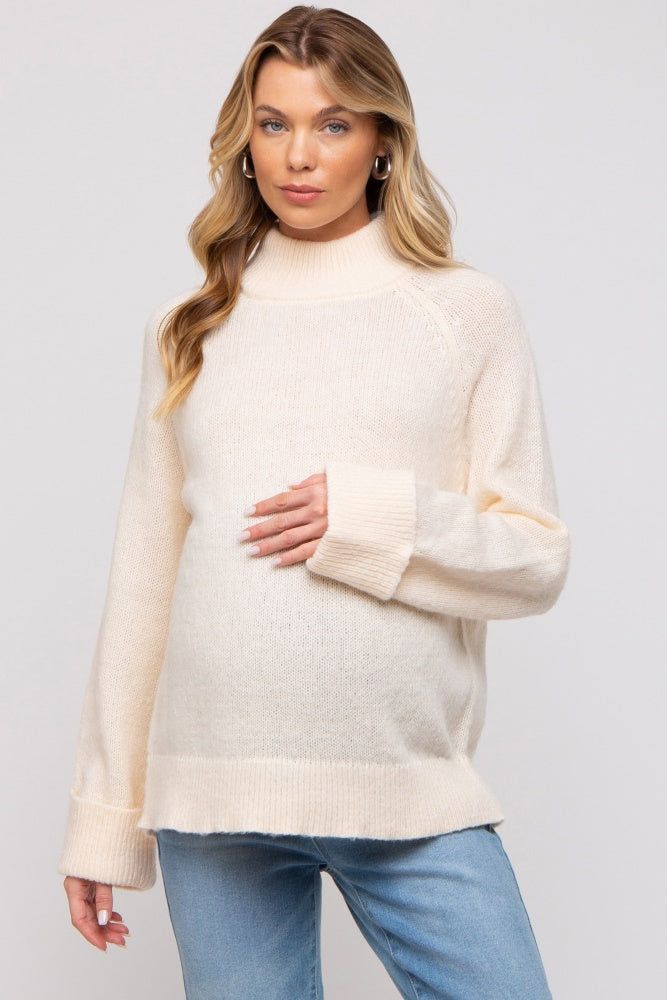 Cream Mock Neck Maternity Sweater sold by Pinkblush