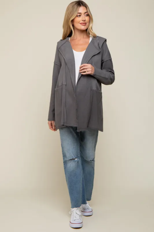 Charcoal Raw Hem Hooded Maternity Cardigan sold by Pinkblush