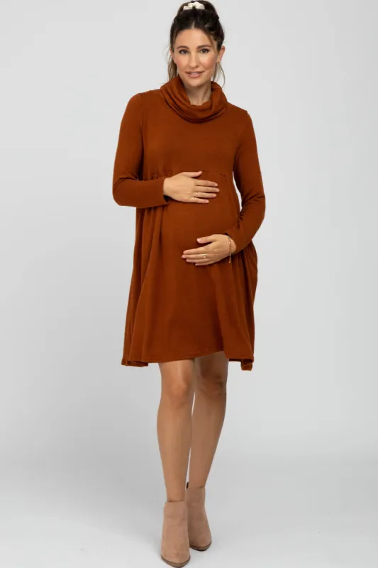 Rust Cowl Neck Maternity Dress sold by Pinkblush