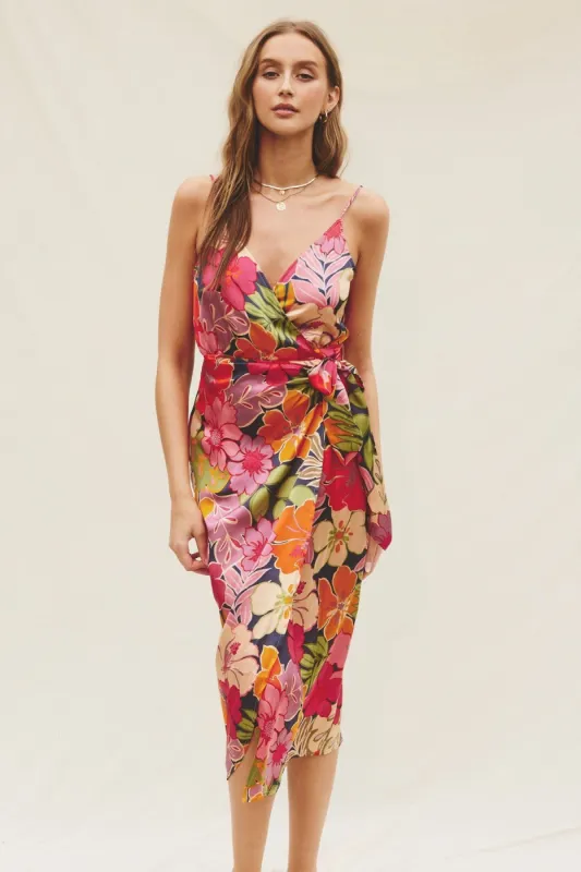 Pink Floral Midi Wrap Dress sold by Pinkblush