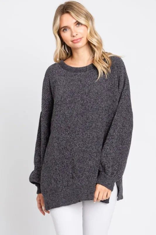 Charcoal Chenille Knit Balloon Sleeve Sweater sold by Pinkblush