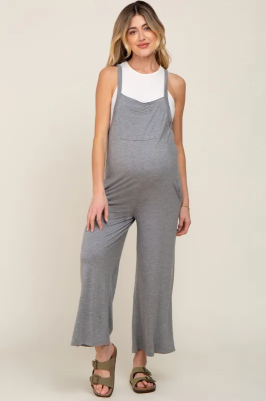 Heather Grey Sleeveless Pocketed Wide Leg Maternity Jumpsuit sold by Pinkblush