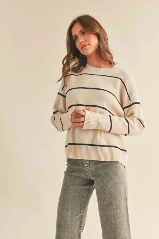 Beige Striped Basic Sweater sold by Pinkblush