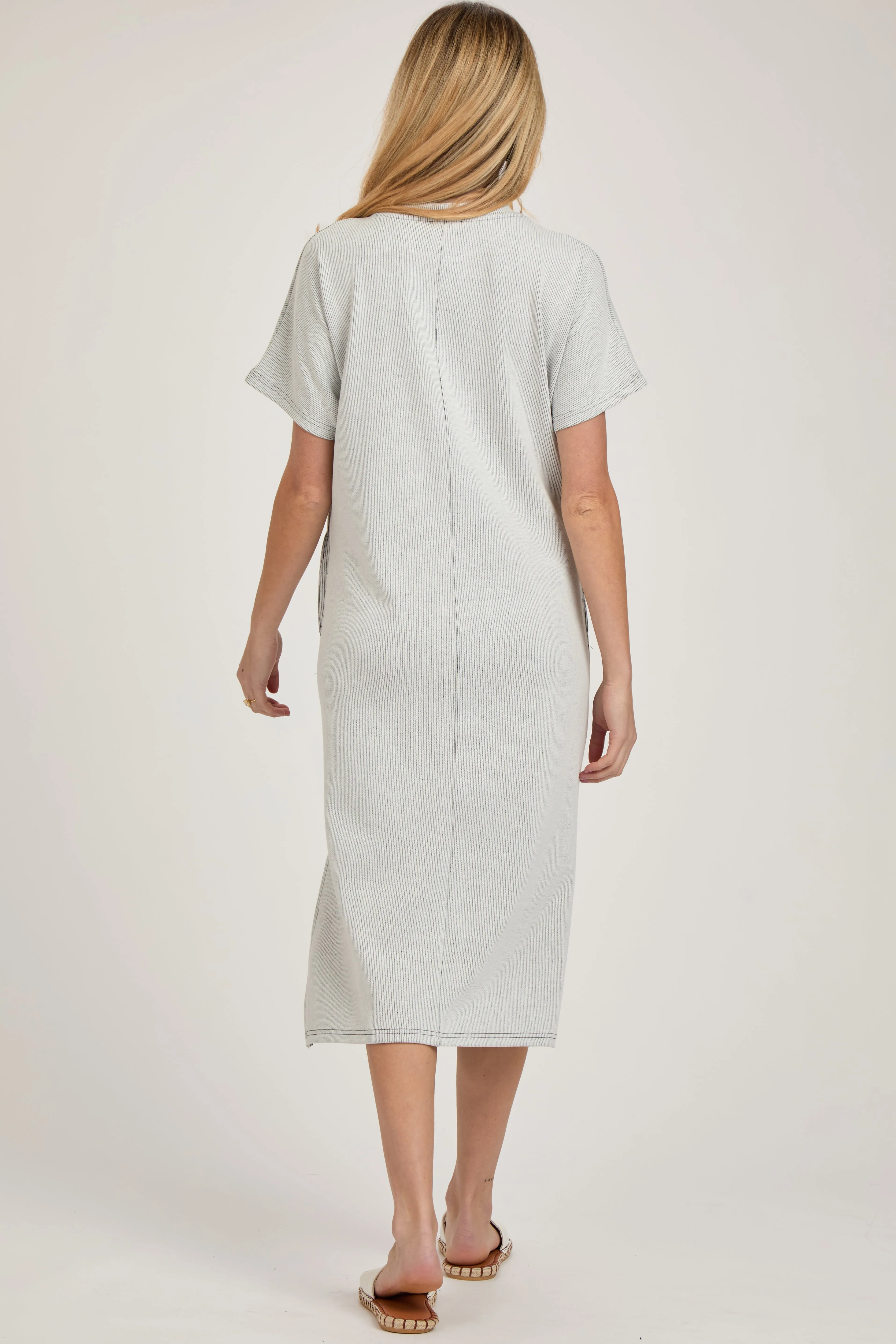 Grey Ribbed Short Dolman Sleeve Side Slit Maternity Midi Dress sold by Pinkblush product image thumbnail 4