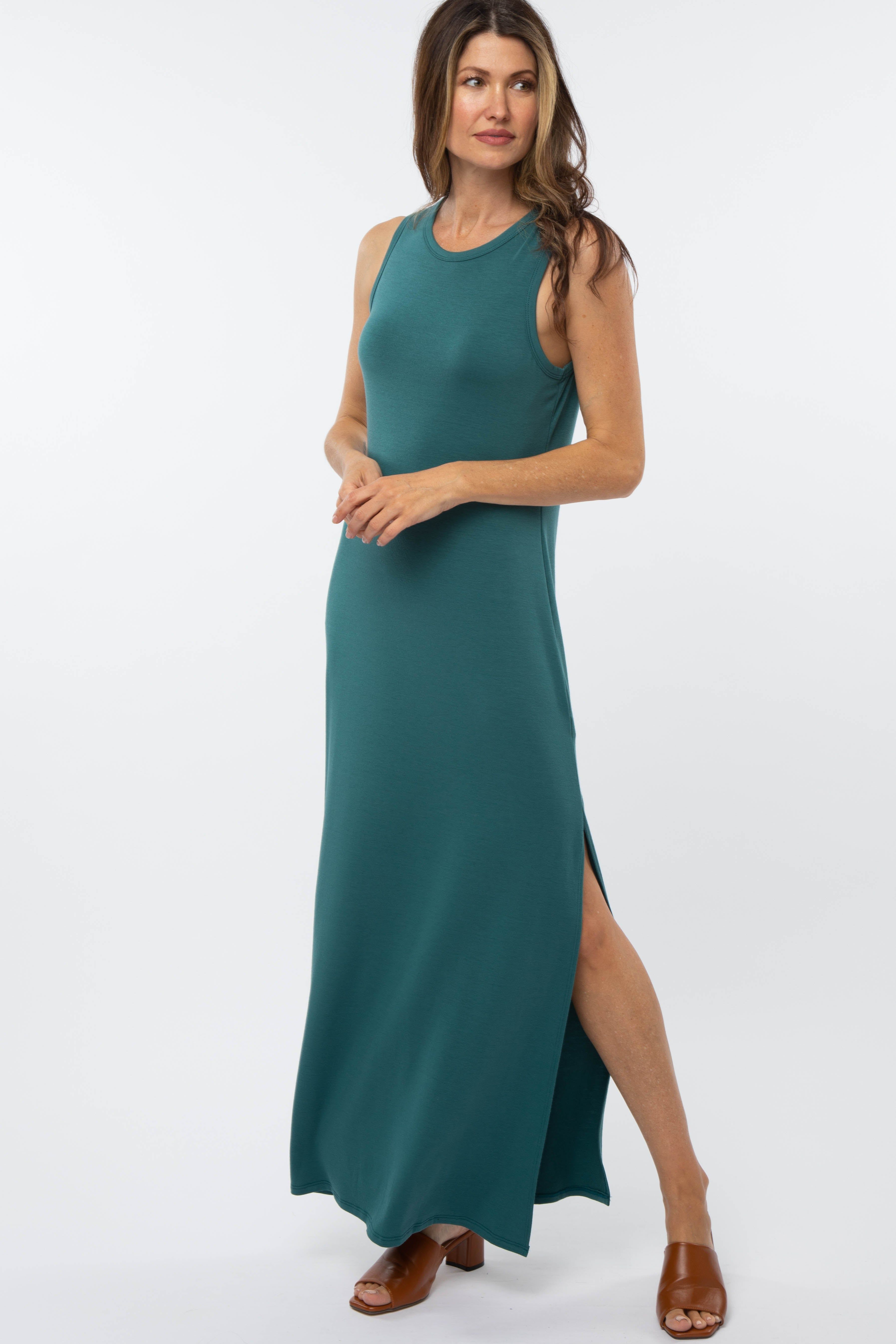 Teal Side Slit Maternity Maxi Dress sold by Pinkblush product image thumbnail 4
