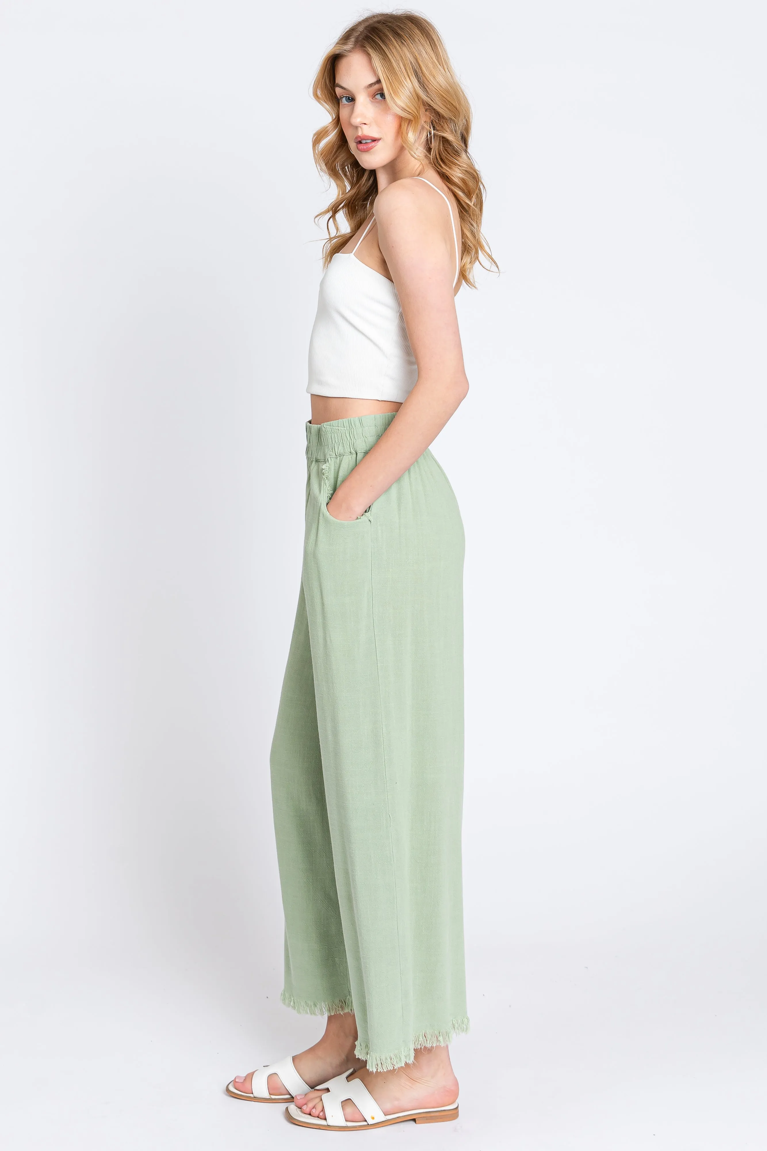 Sage Linen Frayed Hem Crop Pants sold by Pinkblush product image thumbnail 2