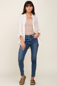 Ivory Mocha Striped Linen Button Down Shirt sold by Pinkblush
