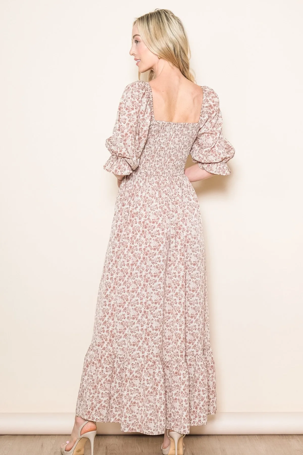 Cream Sweetheart Neck Smocked Ruffle Hem Maxi Dress sold by Pinkblush product image thumbnail 3