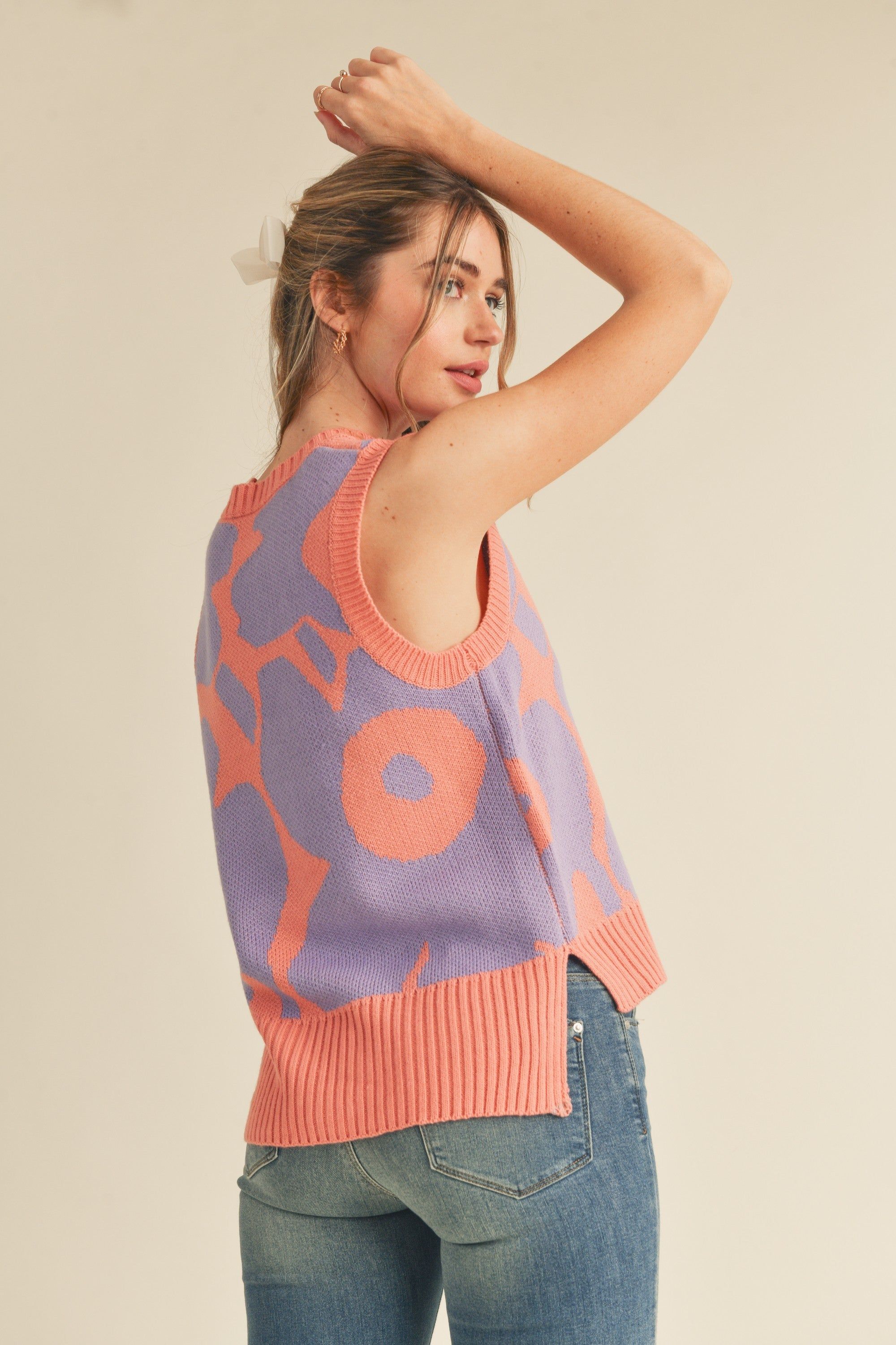 Coral Lavender Abstract Floral Knit Sweater Vest sold by Pinkblush product image thumbnail 3