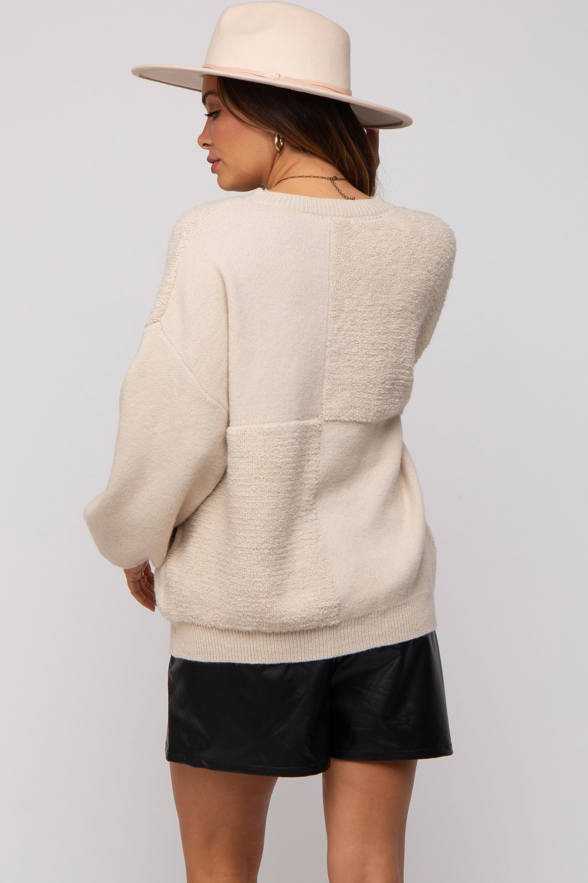 Cream Textured Checker Maternity Sweater sold by Pinkblush product image thumbnail 4