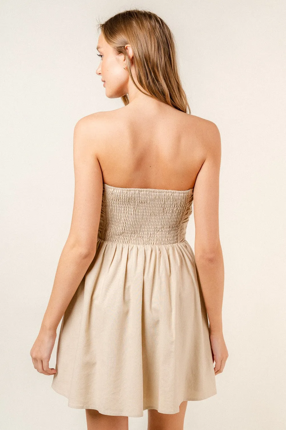 Beige Strapless Ruched Bust Mini Dress sold by Pinkblush product image thumbnail 5