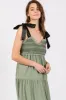 Olive Neck Smocked Embroidered Ribbon Shoulder Tie Midi Dress sold by Pinkblush