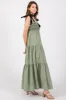 Olive Neck Smocked Embroidered Ribbon Shoulder Tie Midi Dress sold by Pinkblush