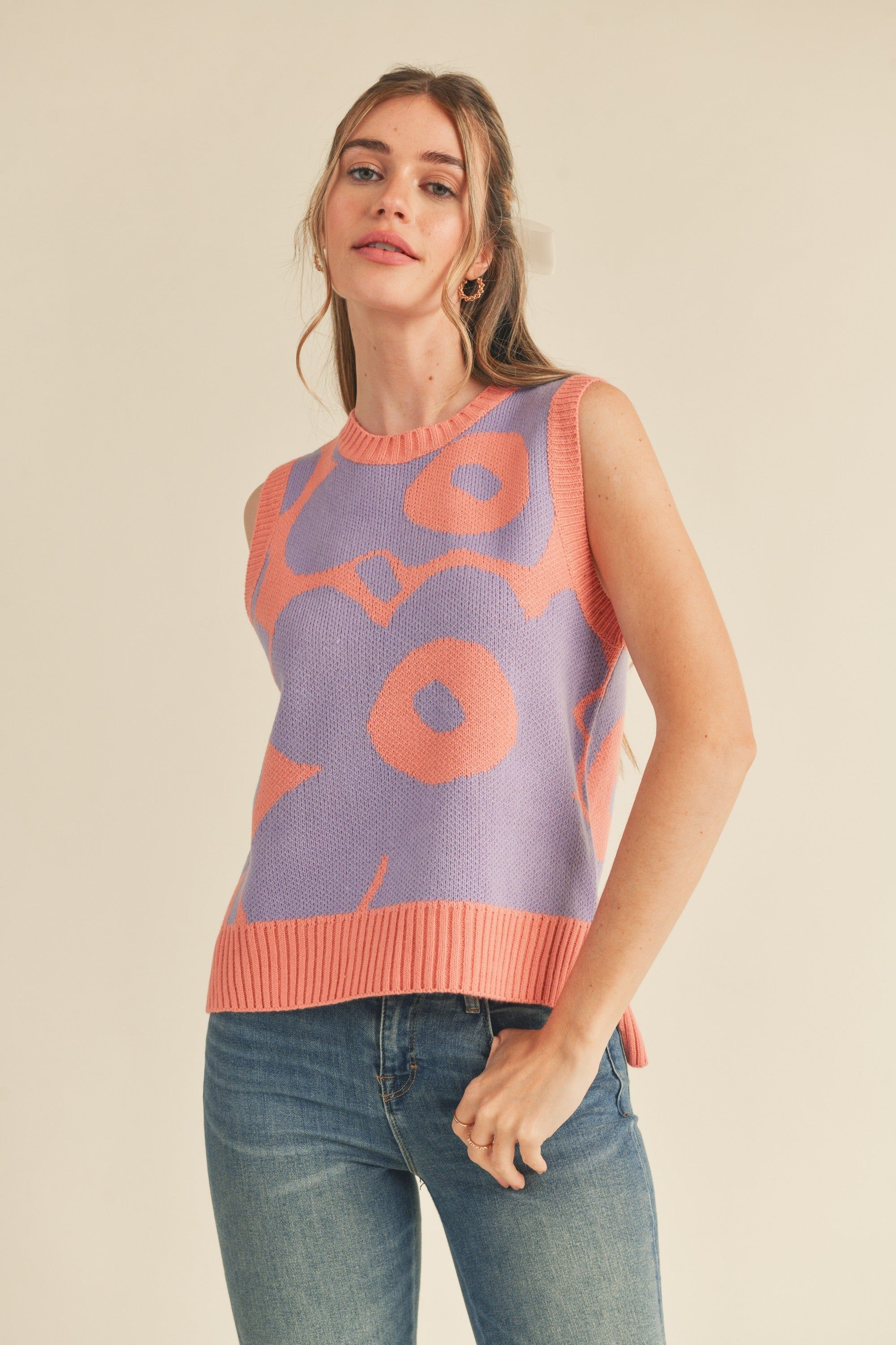 Coral Lavender Abstract Floral Knit Sweater Vest sold by Pinkblush product image thumbnail 2