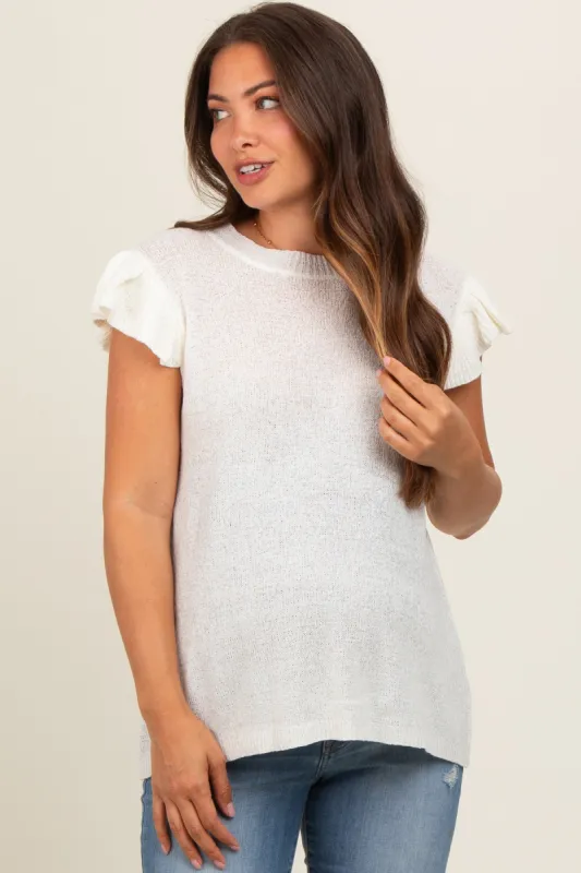 White Ruffle Short Sleeve Maternity Top sold by Pinkblush