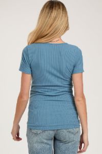 Blue Ribbed Twist Front Maternity Top sold by Pinkblush