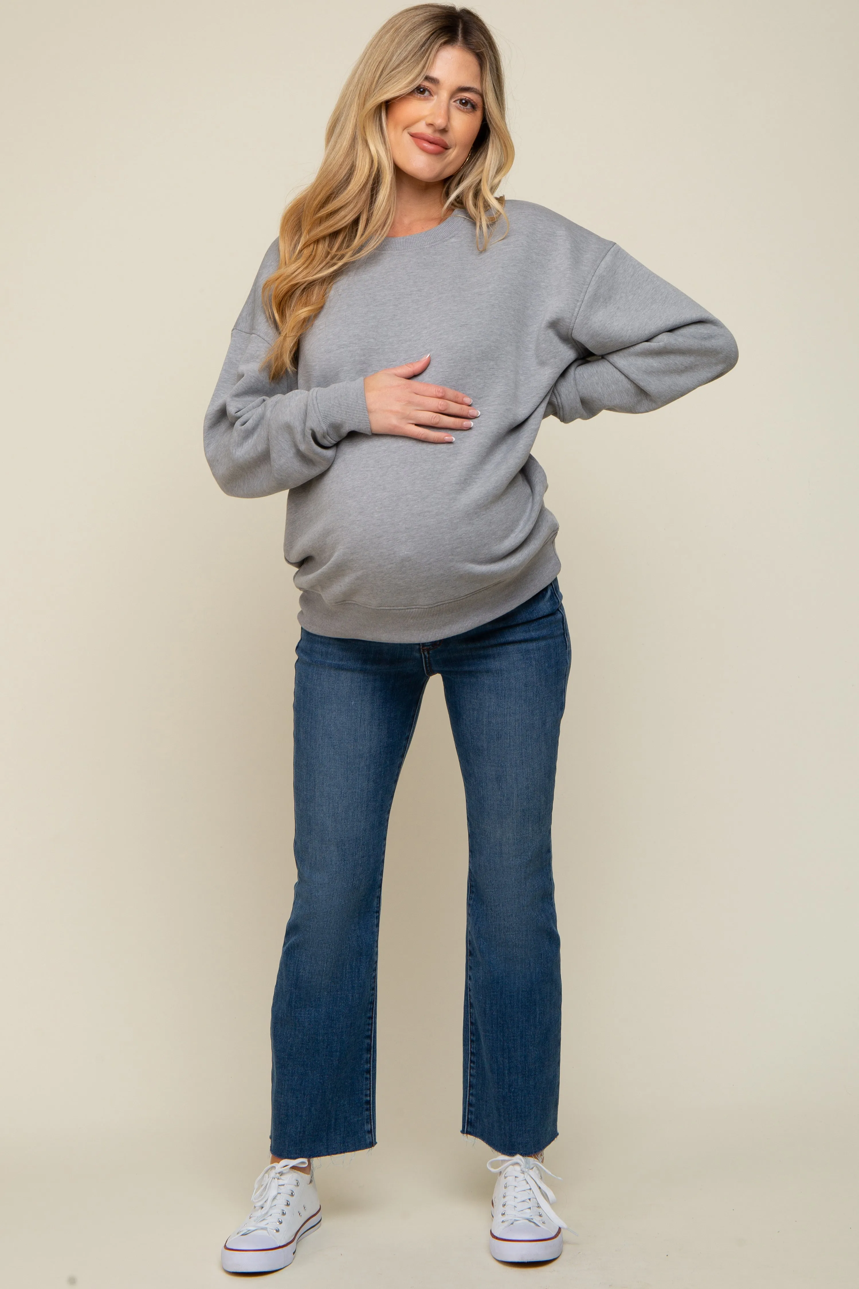 Heather Grey Soft Knit Fleece Lined Maternity Sweatshirt sold by Pinkblush product image thumbnail 4