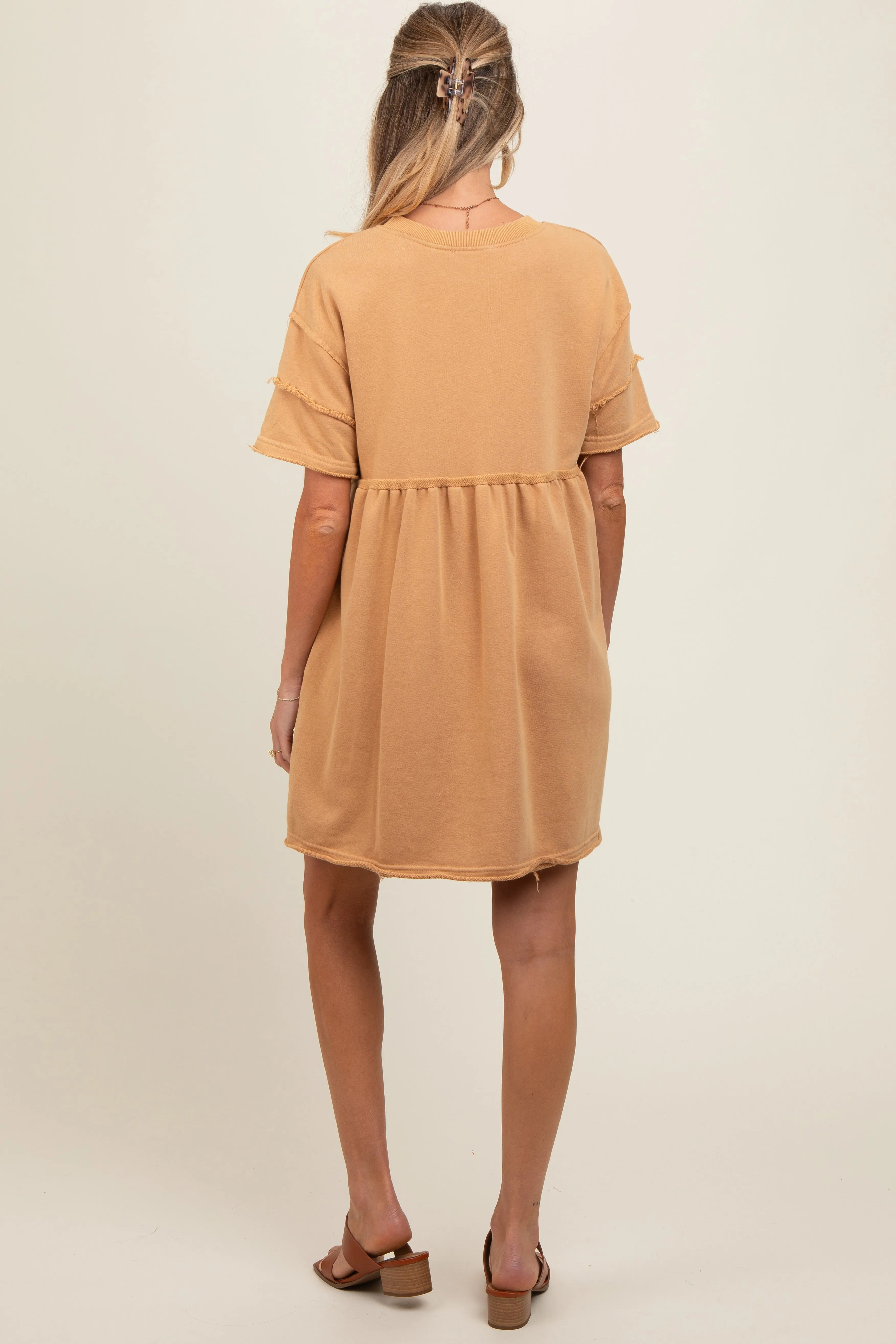 Camel Raw Hem Maternity Short Sleeve Dress sold by Pinkblush product image thumbnail 4