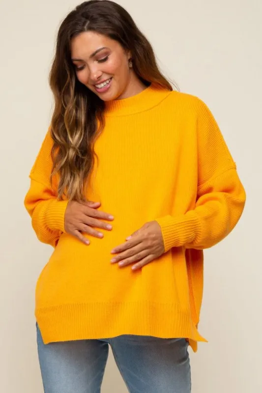 Orange Mock Neck Maternity Sweater sold by Pinkblush