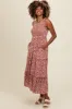 Rust Floral Sleeveless Ruffle Tiered Maternity Maxi Dress sold by Pinkblush