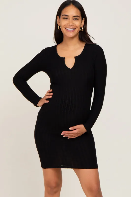 Black Soft Ribbed Long Sleeve Maternity Midi Dress sold by Pinkblush