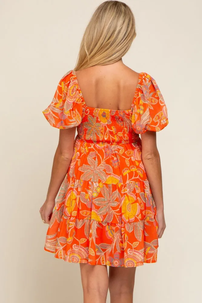 Orange Floral Sweetheart Tiered Maternity Dress sold by Pinkblush product image thumbnail 4