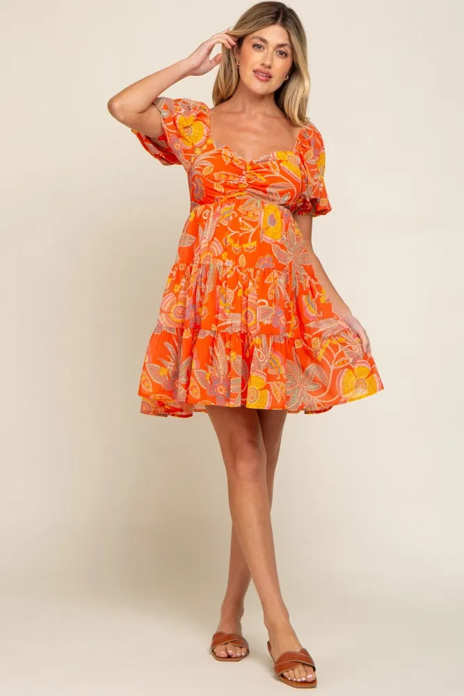 Orange Floral Sweetheart Tiered Maternity Dress sold by Pinkblush