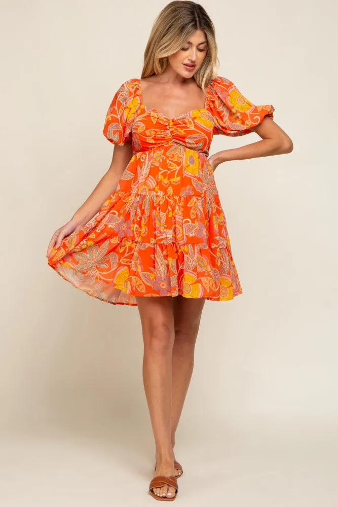 Orange Floral Sweetheart Tiered Maternity Dress sold by Pinkblush product image thumbnail 5